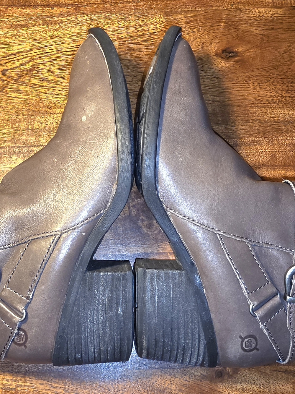 Born Binghamton Taupe Leather Ankle Booties with Stacked Heel